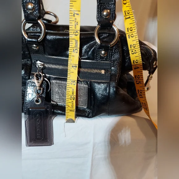 Coach Poppy Black Patent Leather Satchel With Silver Hardware And Teal Lining - Picture 12 of 12